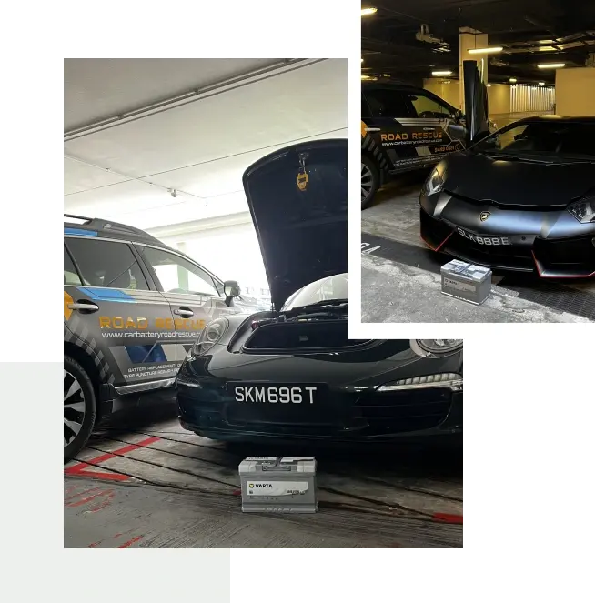 24 hour car battery replacement service in a Singapore carpark
